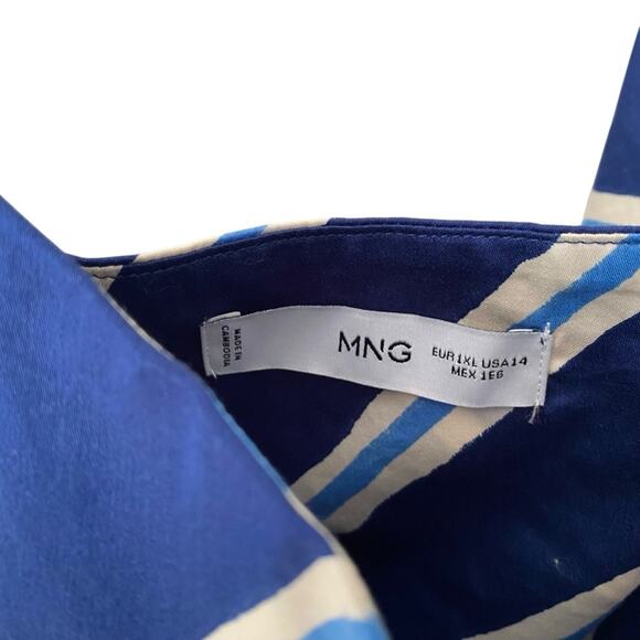 MNG Mango Summer Bare Shoulders Blue Stripe Dress size 14 - Picture 6 of 10